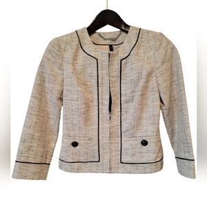 White House Black Market Crop Seamed Blazer Jacket Women Beige Linen Outerwear
